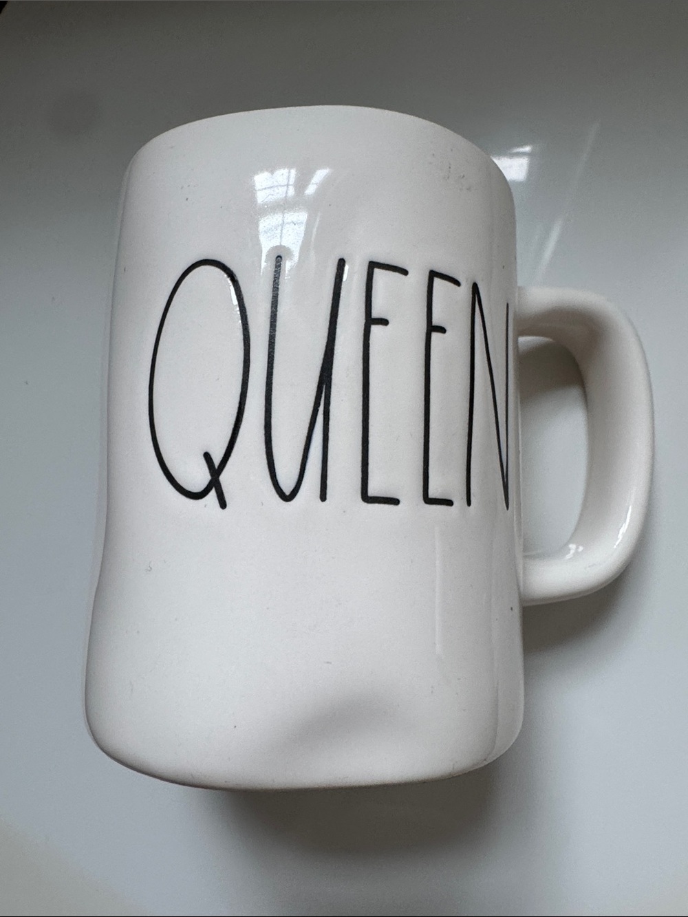Rae Dunn White Mug with Black "QUEEN" Lettering